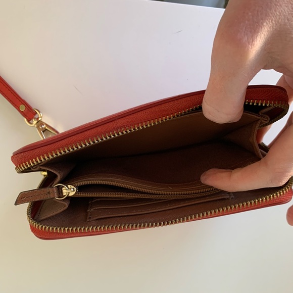 Fossil Sydney Zip Phone Leather Wallet Wristlet in Coral - Picture 7 of 12